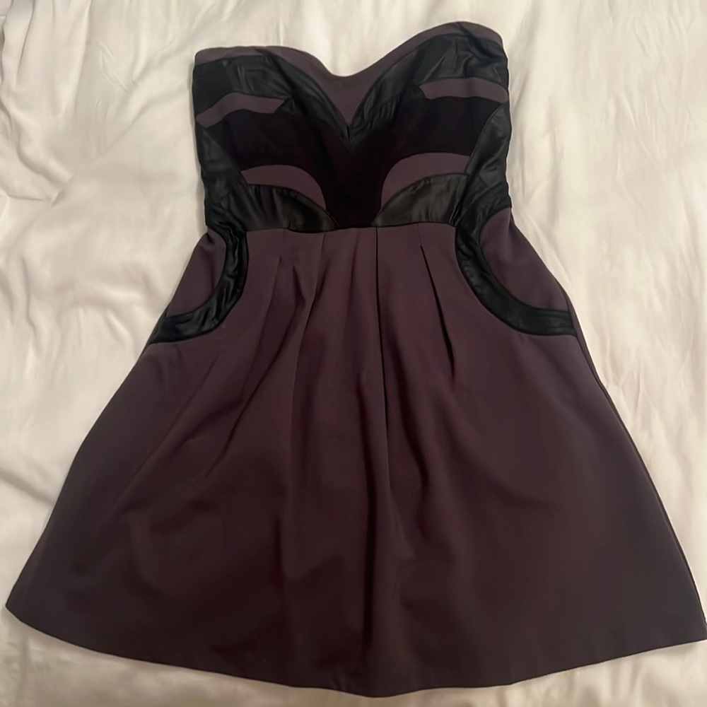 Strapless gray formal mini dress